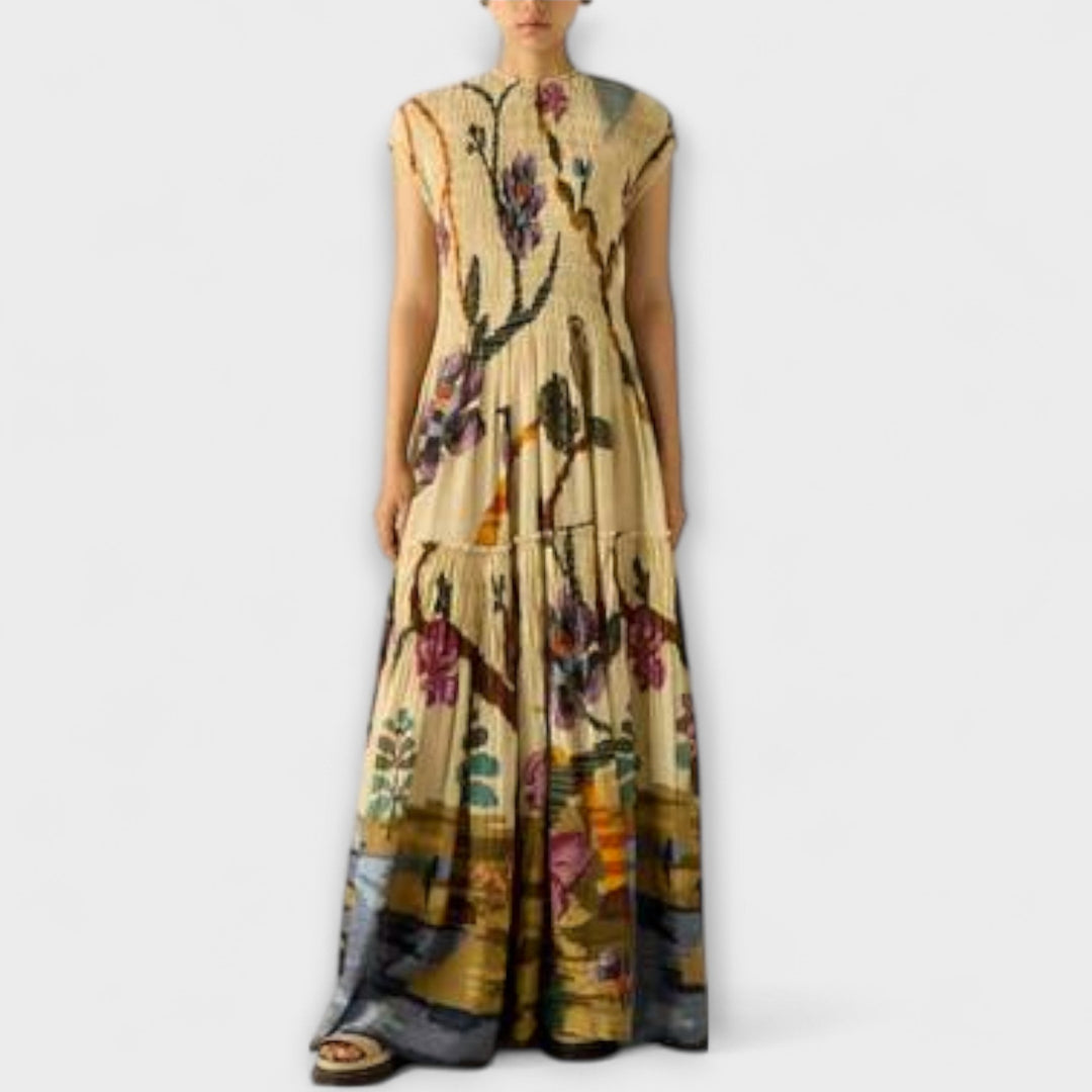 Elvira - Maxikleid mit plissiertem Druckdesign
