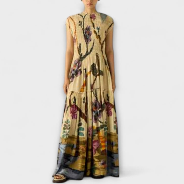 Elvira - Maxikleid mit plissiertem Druckdesign