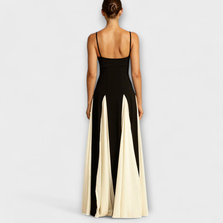 Mona - Klassische Eleganz A-Linie Maxi Kleid mit Tüllpaneelen