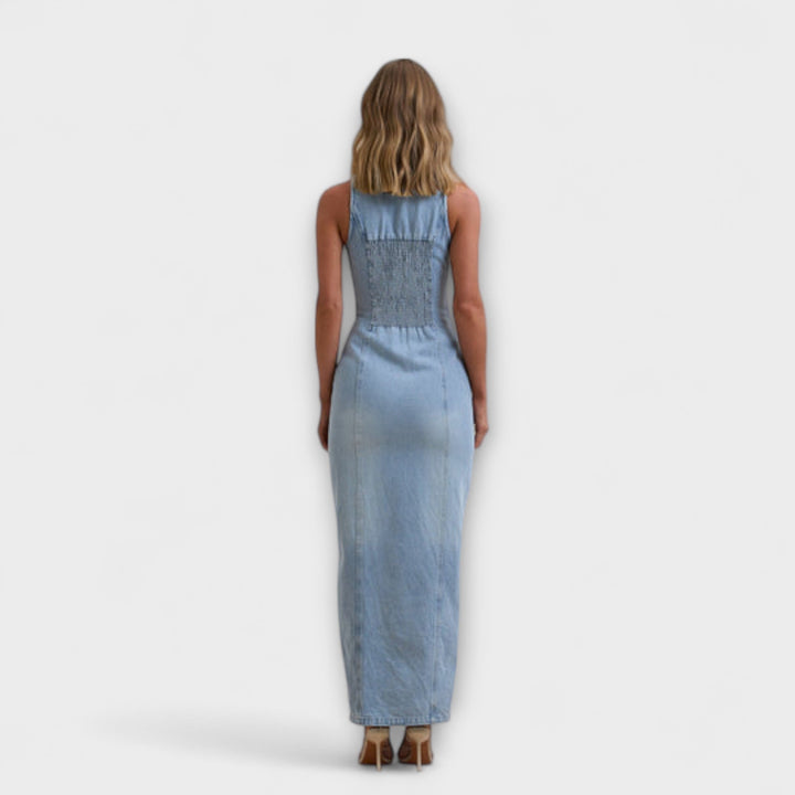 Helga - Mid Wash Denim Maxikleid