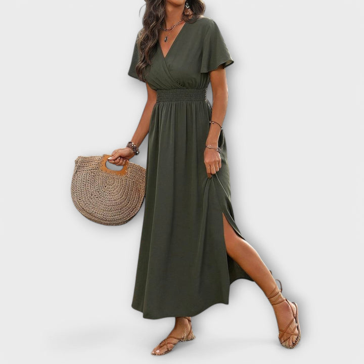 Carline - Elegantes Boho Kleid mit V-Ausschnitt und langen Ärmeln