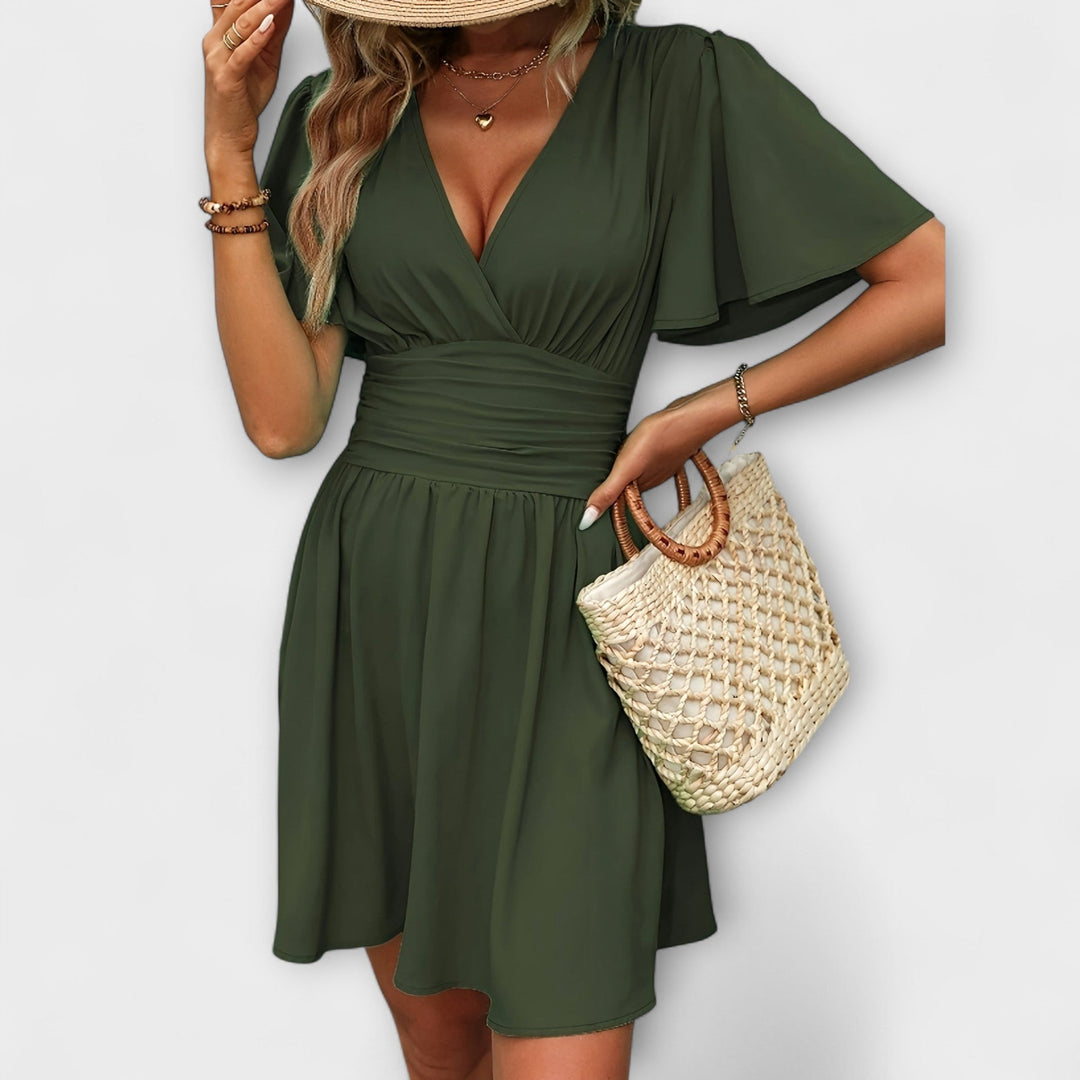 Ricarda - Kleid mit geraffter Taille und V-Ausschnitt