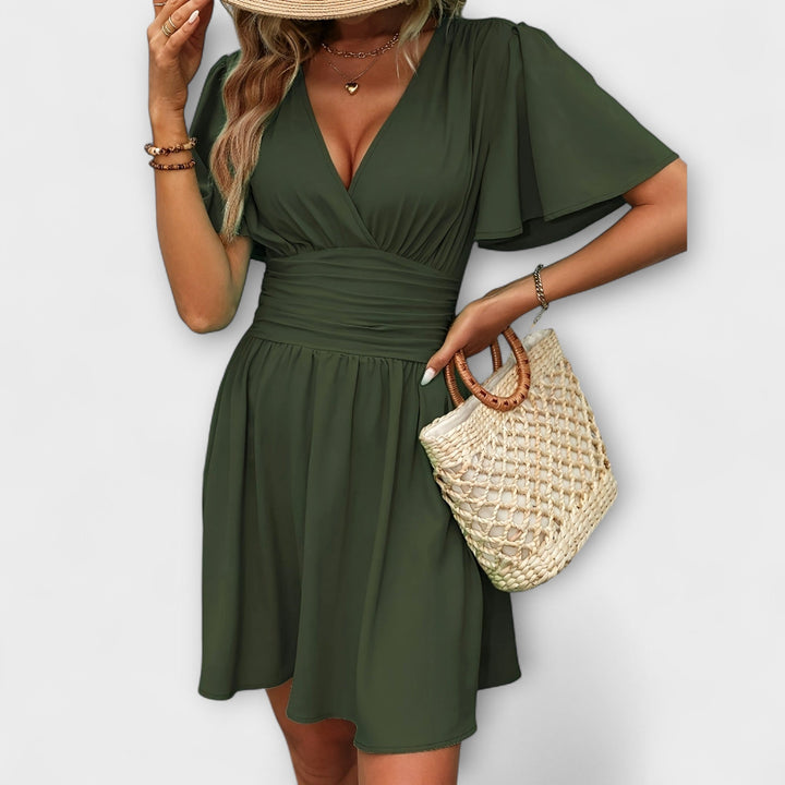 Ricarda - Kleid mit geraffter Taille und V-Ausschnitt