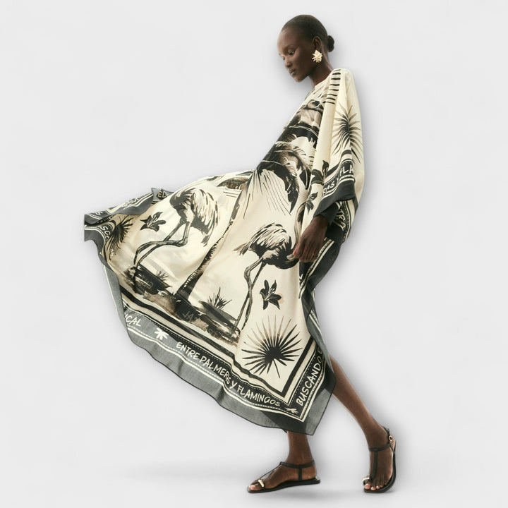 Susanne - Extra-großes Flamingo-Print Kaftan Maxikleid