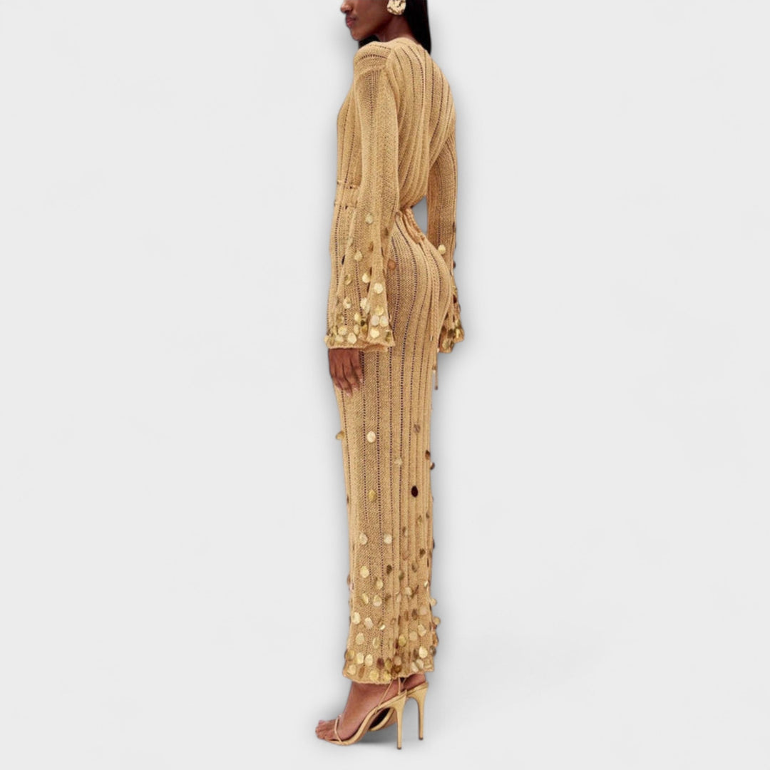 Lea - Gold Strick Maxi Kleid von Dolly