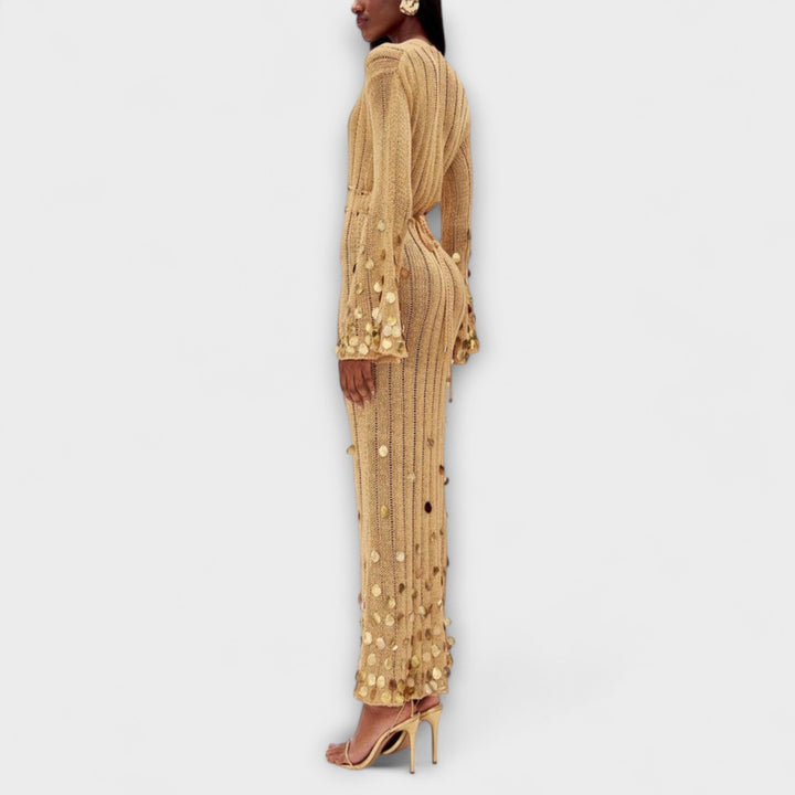 Lea - Gold Strick Maxi Kleid von Dolly