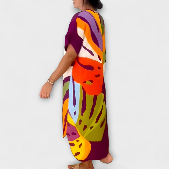 Carola - Lässiges Kleid mit Bunter Blätterdruck