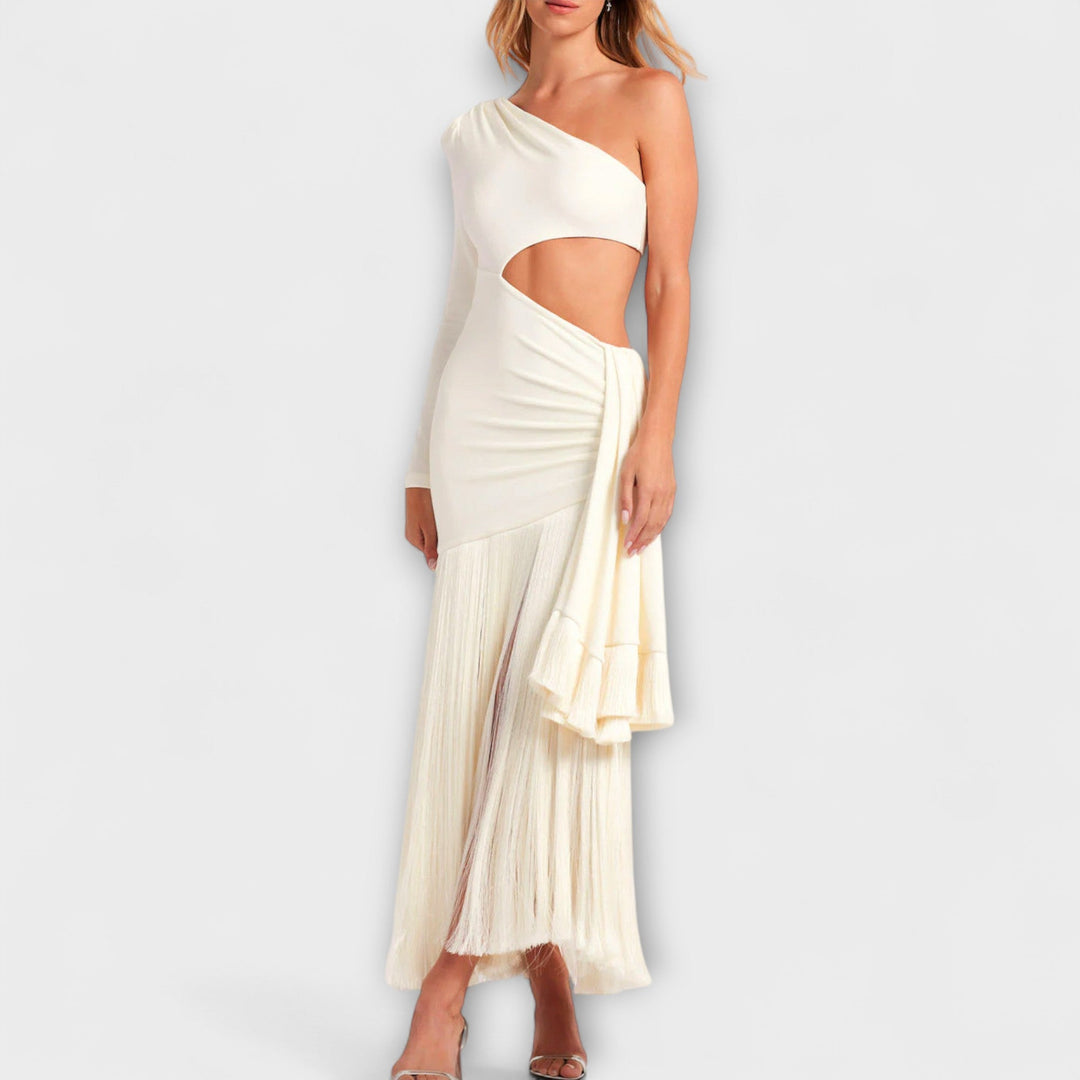 Erna - Auffälliges Cutout-Fransen-Maxi-Kleid