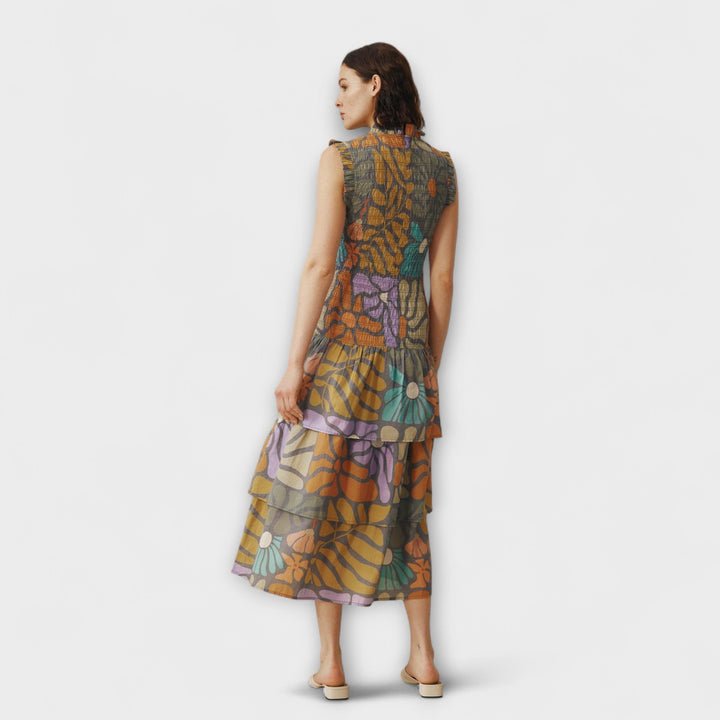 Annalena - Mehrfarbiges Botanisches Midi Kleid
