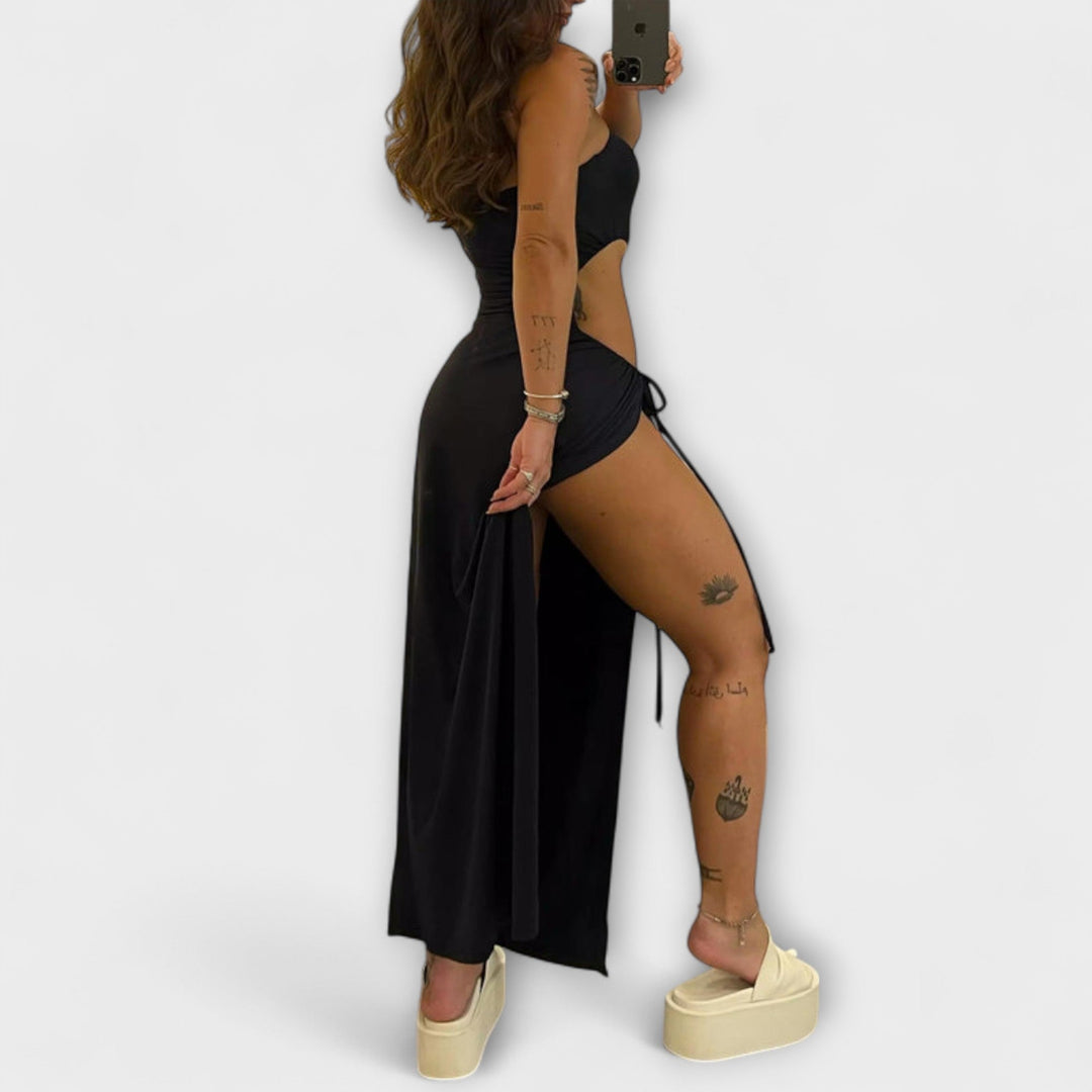 Dorle - Bandeau-Tie Bodysuit-Kleid mit Seitenschlitzen
