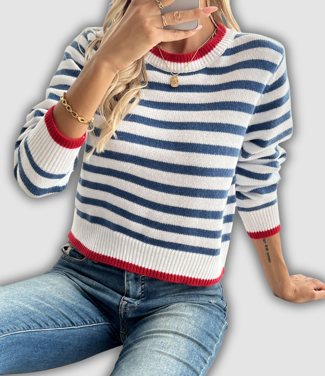 Christa - Gestreifter Rundhals Pullover