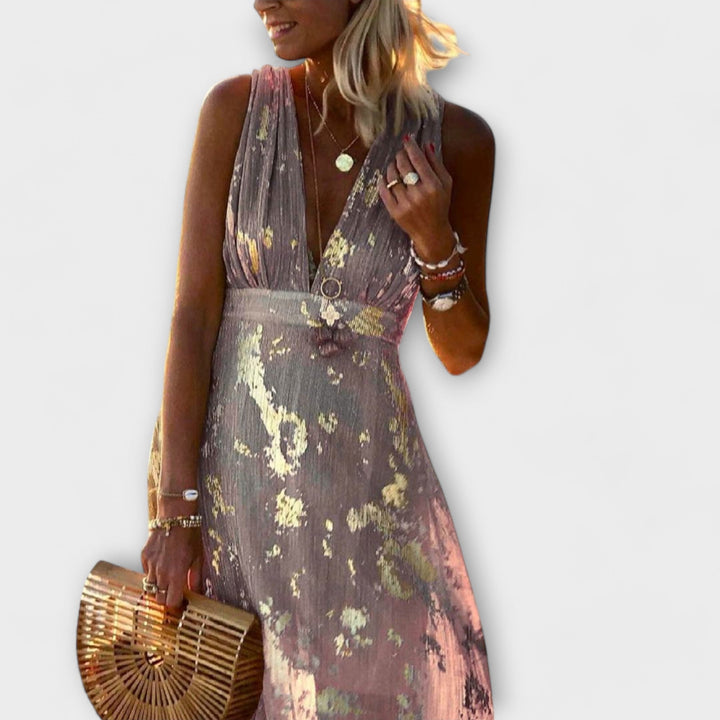 Sybilla - Fließendes Kleid mit V-Ausschnitt und Pailletten-Details