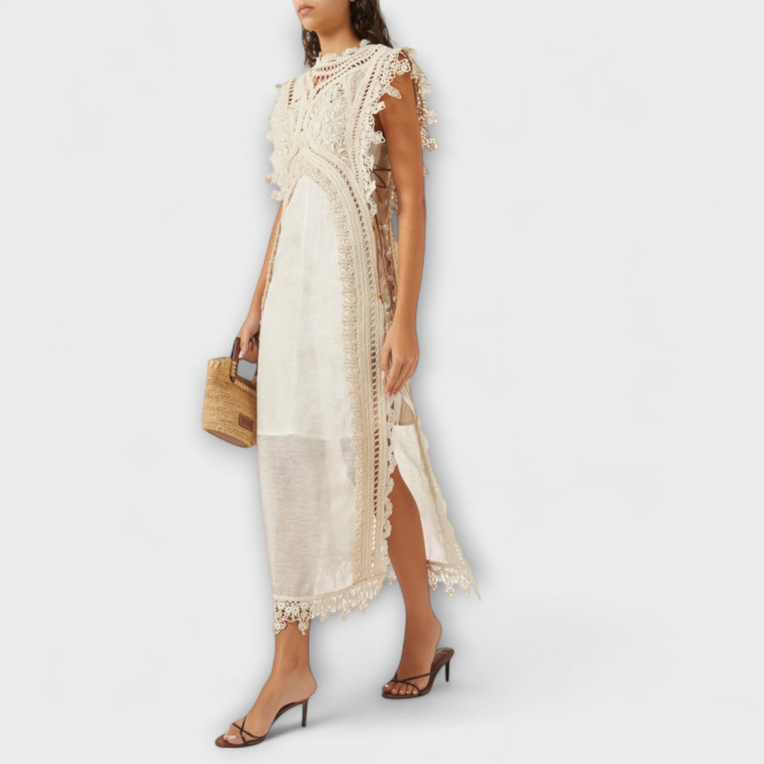 Leonie - Gewebtes Hohles Organza Maxikleid