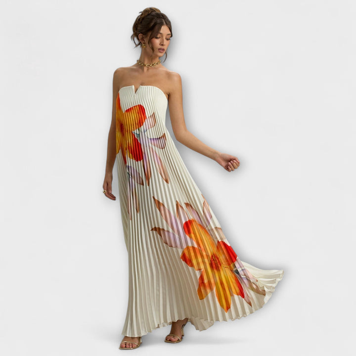 Nadine - Sweetheart Maxi Kleid in Orange Floral