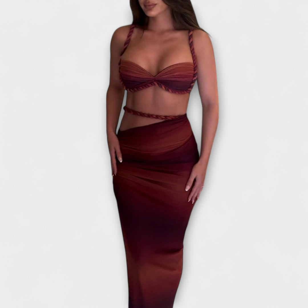 Minka – Stylishes Ombre-Zopfset mit Crop Top & Überrock