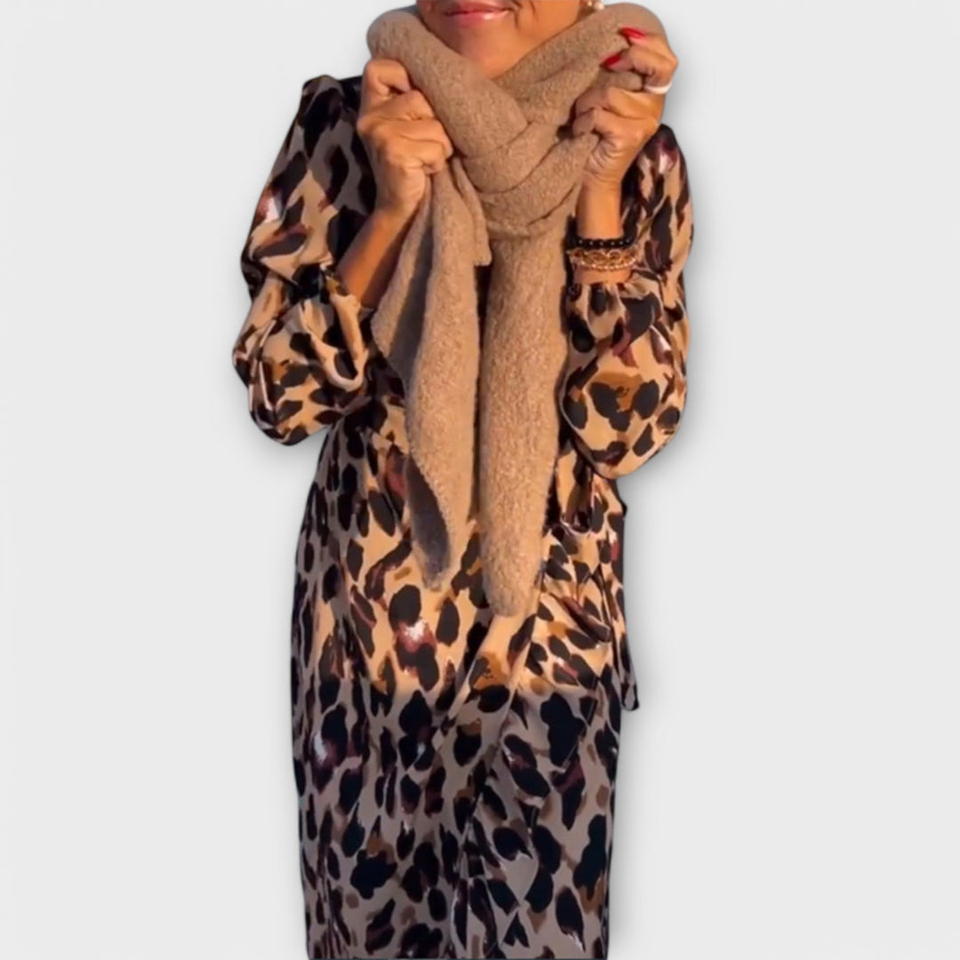 Felicitas - Lässiges Leopardenmuster-Kleid mit V-Ausschnitt
