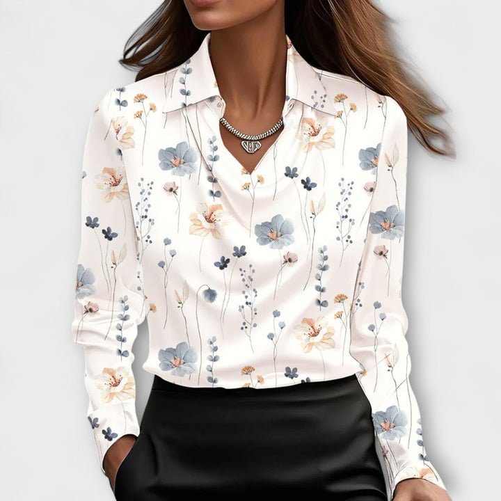 Martha - Glänzende Bluse mit gerafftem Kragen
