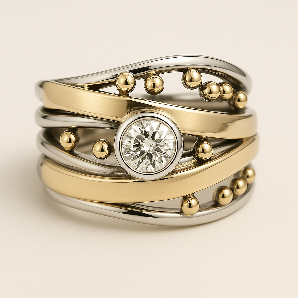 Ilse – Vintage-Ring mit goldener Zirkonia-Intarsie