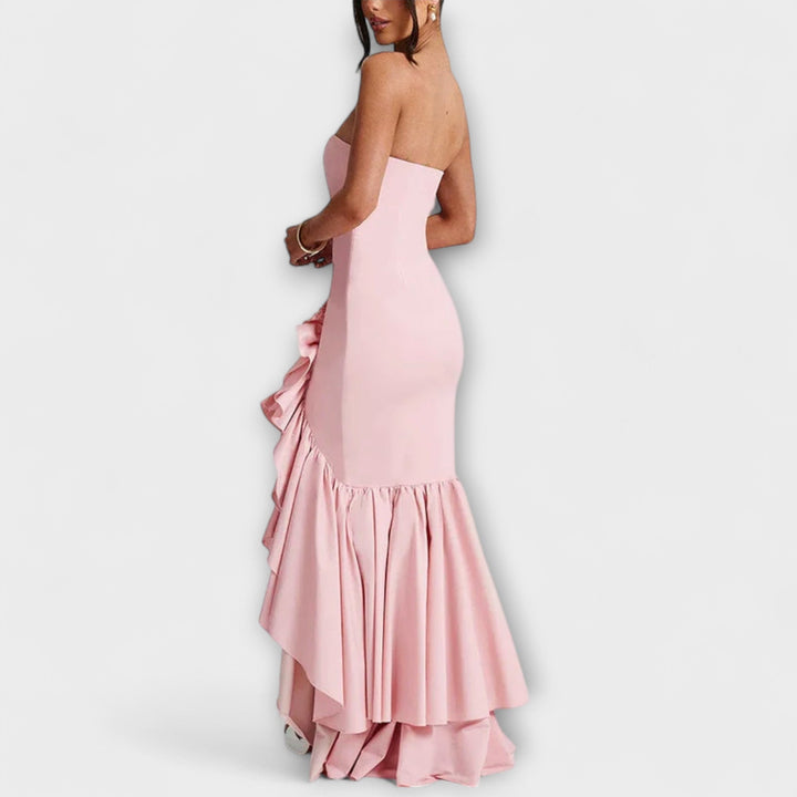 Ulla - Off-Shoulder Slim Fit Maxikleid mit asymmetrischem Saum
