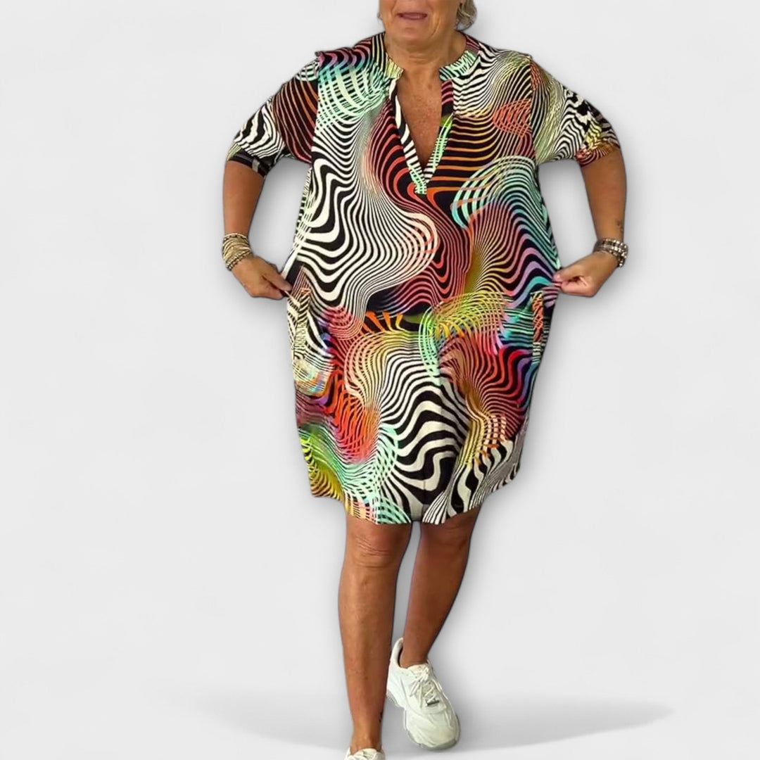Annaberta - Buntes Kleid mit V-Ausschnitt