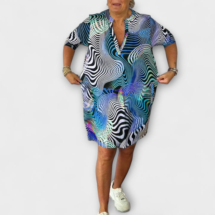 Annaberta - Buntes Kleid mit V-Ausschnitt