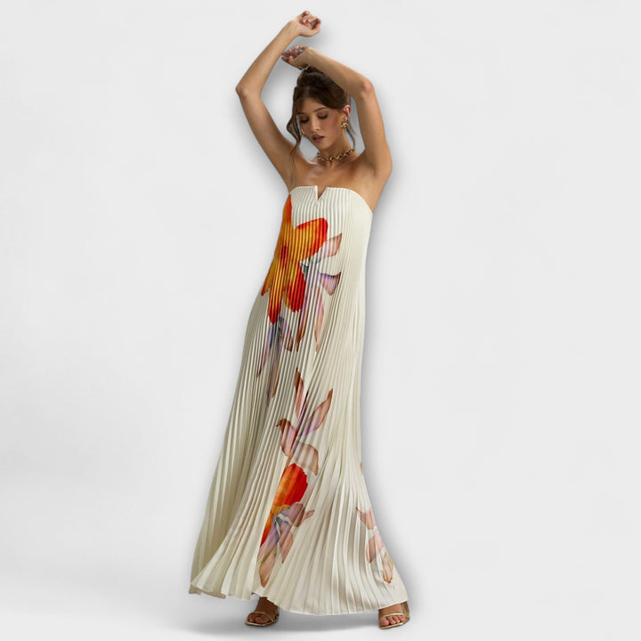 Nadine - Sweetheart Maxi Kleid in Orange Floral