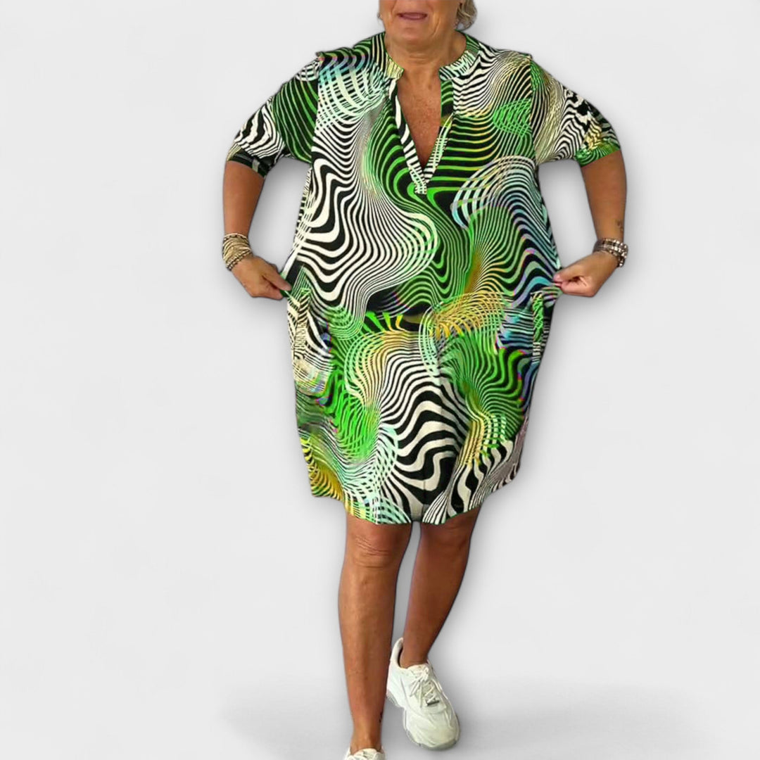 Annaberta - Buntes Kleid mit V-Ausschnitt