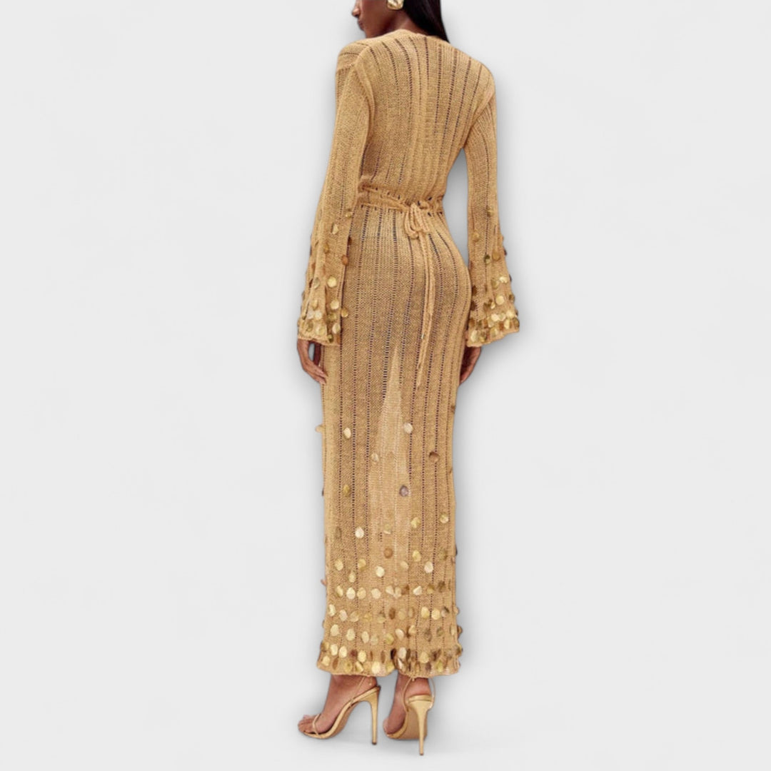 Lea - Gold Strick Maxi Kleid von Dolly