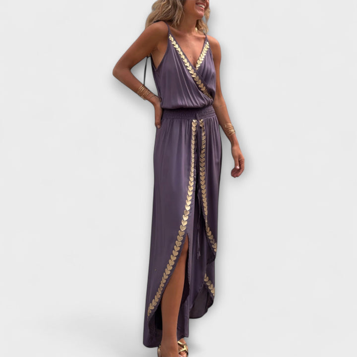 Florina - Donatila V-Ausschnitt Jumpsuit mit Stickerei und offenen Beinen
