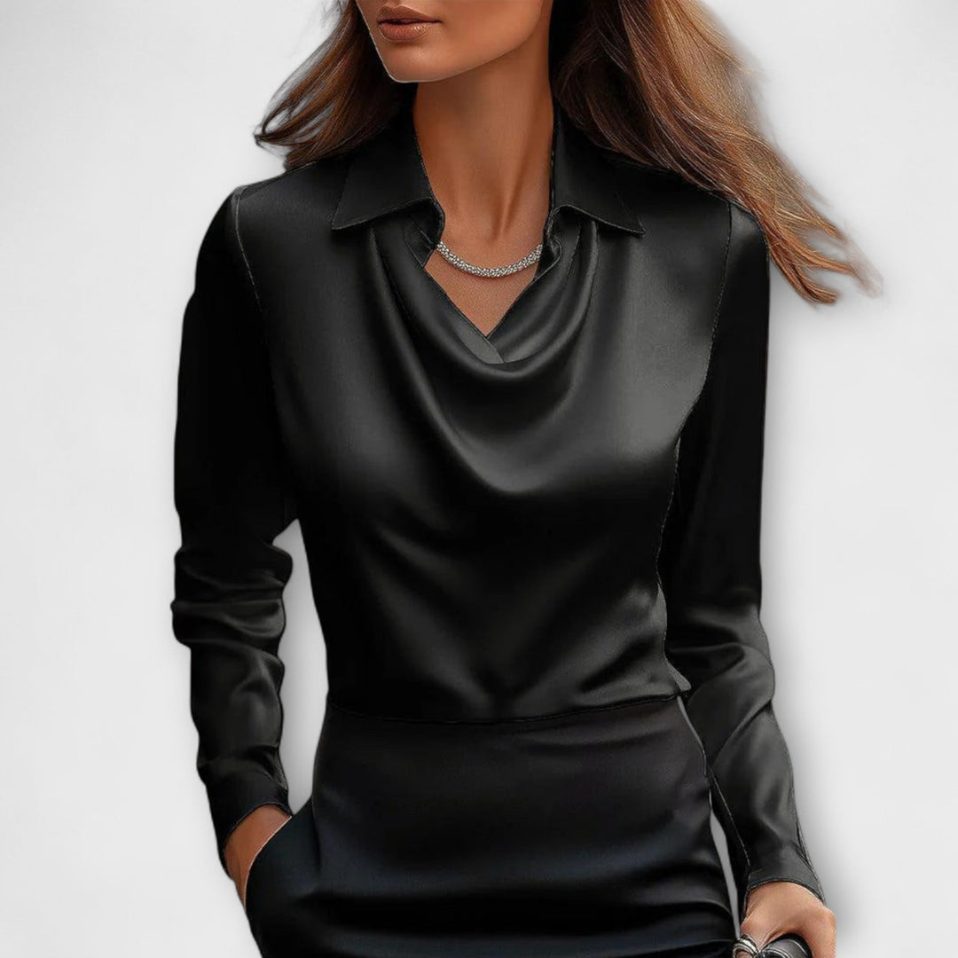 Martha - Glänzende Bluse mit gerafftem Kragen