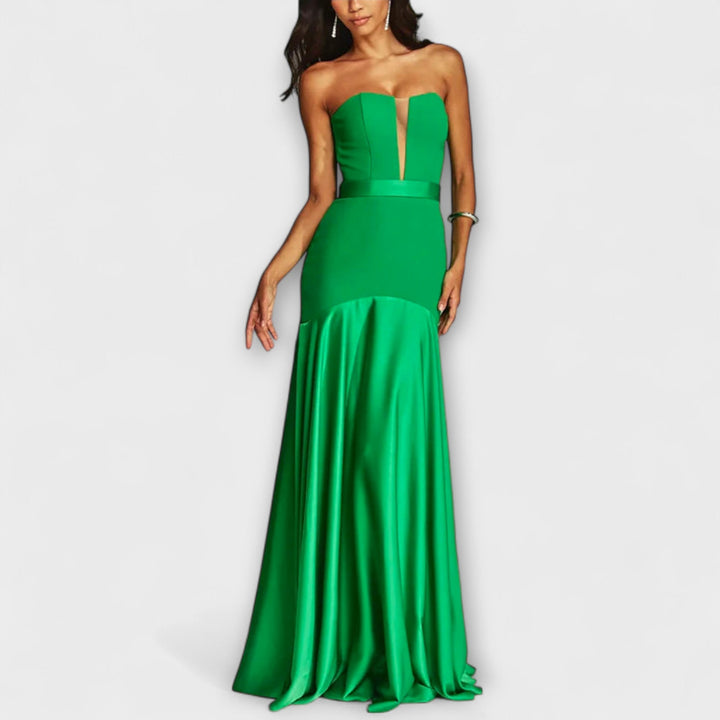 Christa - Schulterfreies Maxikleid mit V-Ausschnitt