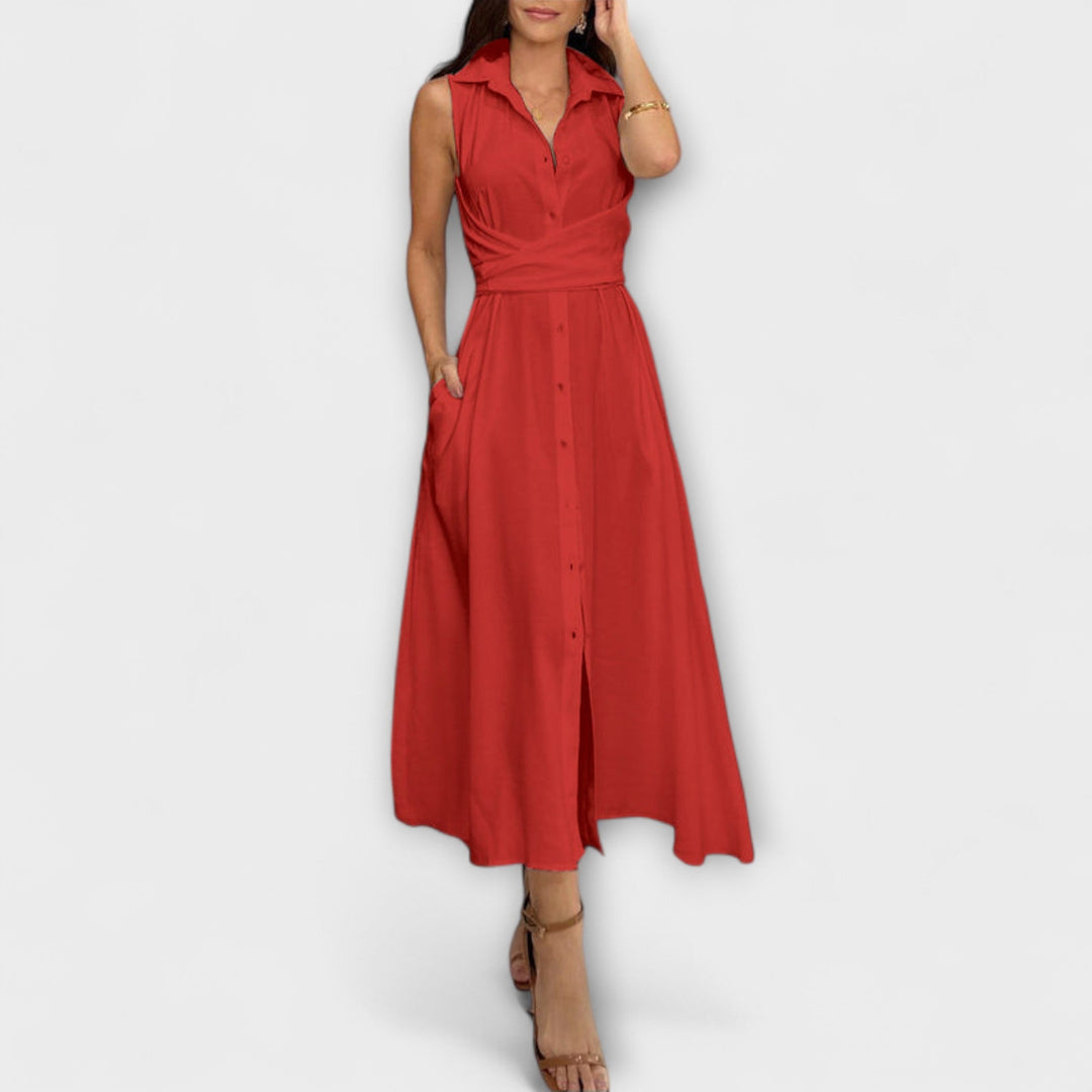 Paula - Auffälliges, einreihiges Midi-Kleid mit Bindedetail