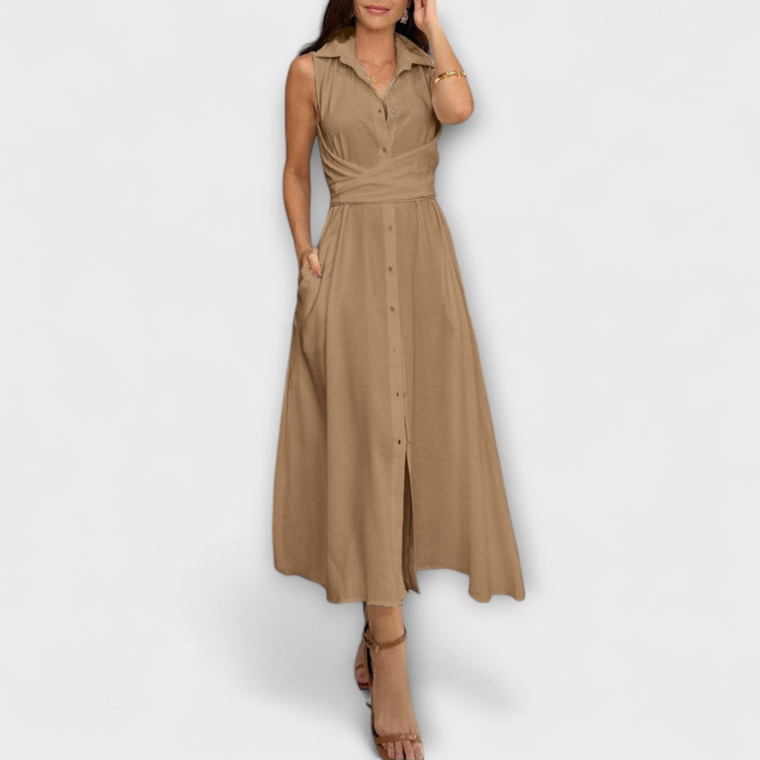 Paula - Auffälliges, einreihiges Midi-Kleid mit Bindedetail