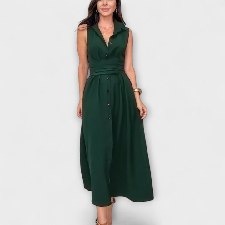 Paula - Auffälliges, einreihiges Midi-Kleid mit Bindedetail