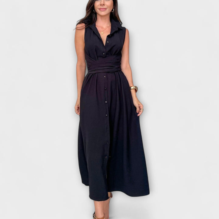 Paula - Auffälliges, einreihiges Midi-Kleid mit Bindedetail