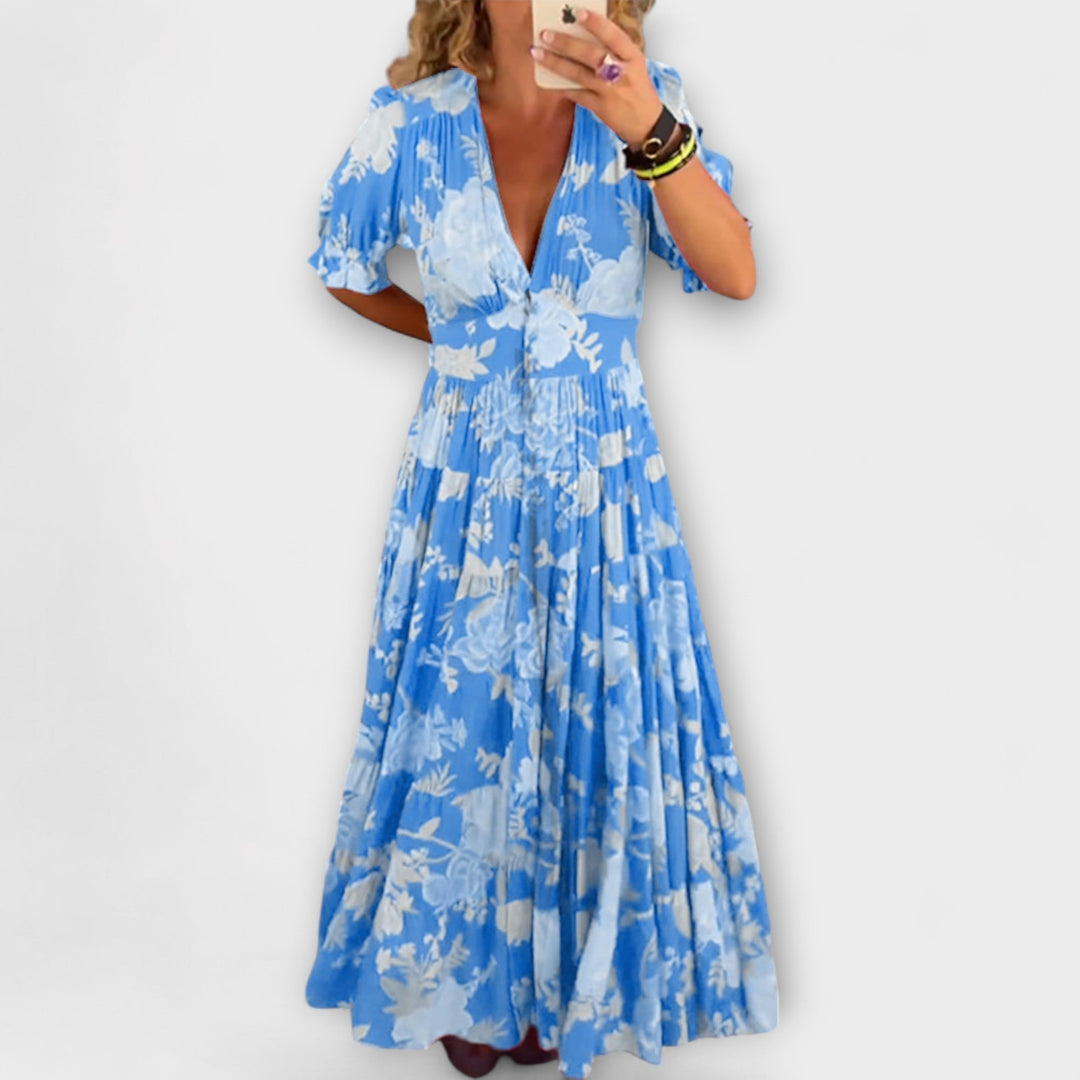 Angelika - Floral Print V-Ausschnitt Taschenkleid