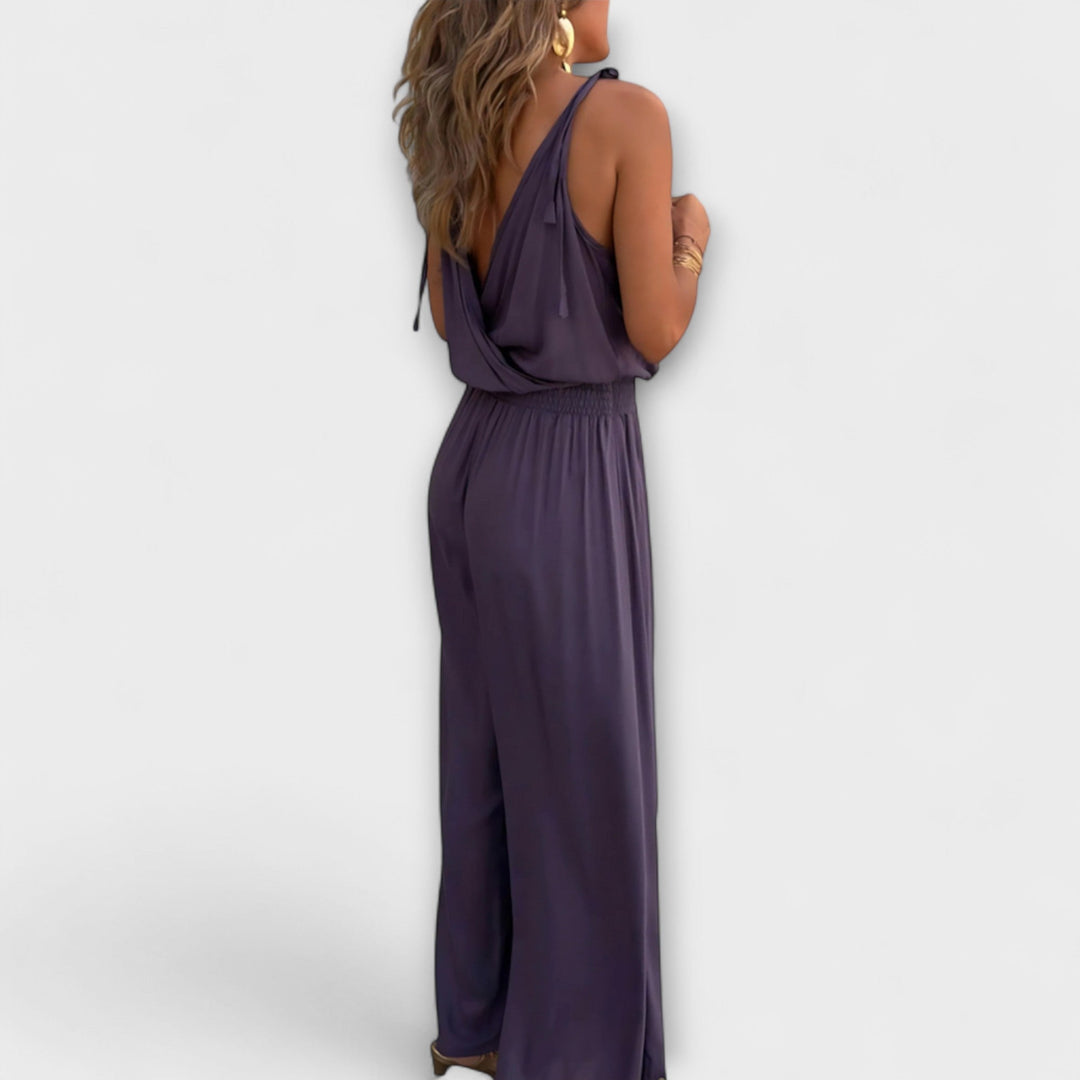Florina - Donatila V-Ausschnitt Jumpsuit mit Stickerei und offenen Beinen