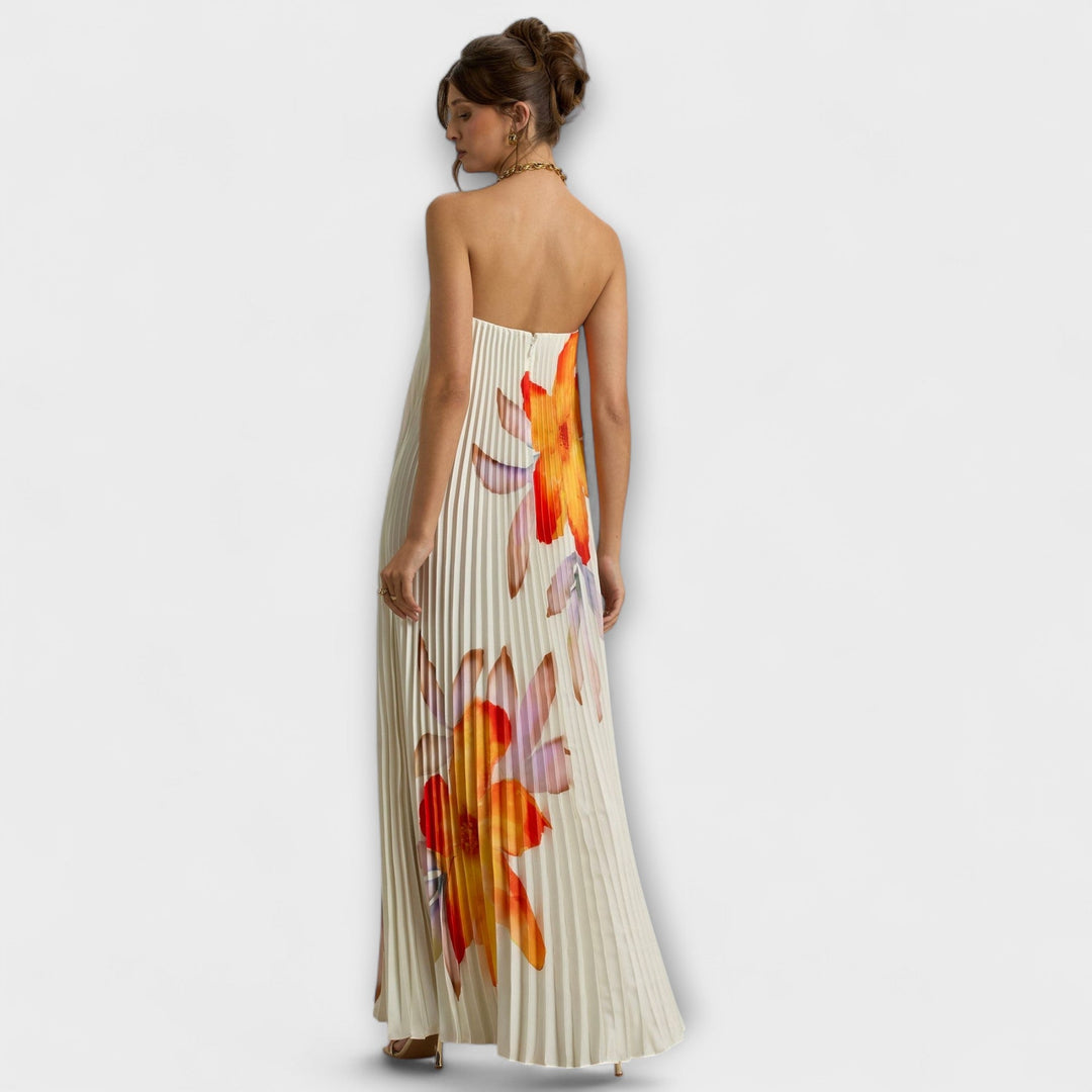 Nadine - Sweetheart Maxi Kleid in Orange Floral