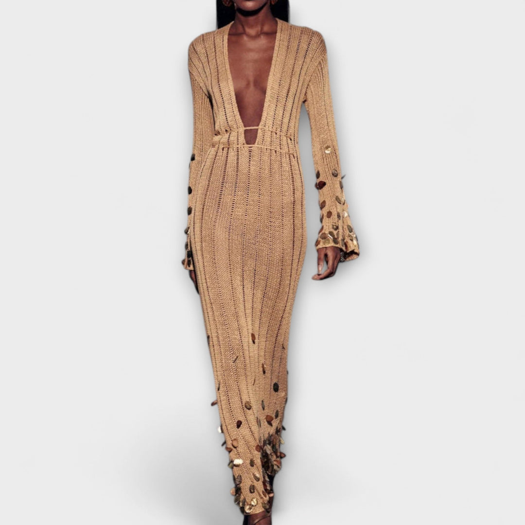 Lea - Gold Strick Maxi Kleid von Dolly