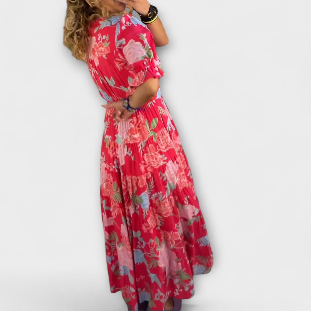 Angelika - Floral Print V-Ausschnitt Taschenkleid