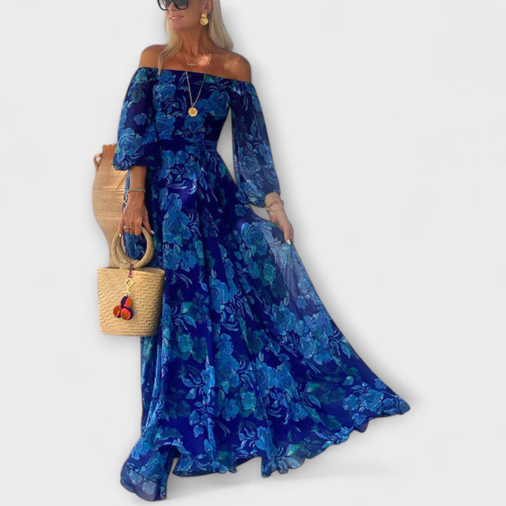 Wencke - Florales Off-Shoulder Smocked Maxikleid