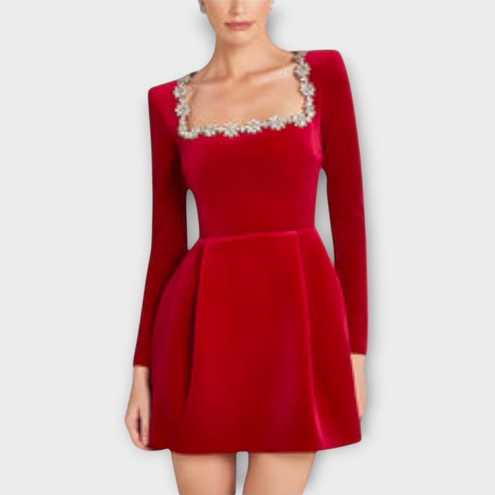 Lena - Samt-Mini-Kleid mit Juwelenverzierung