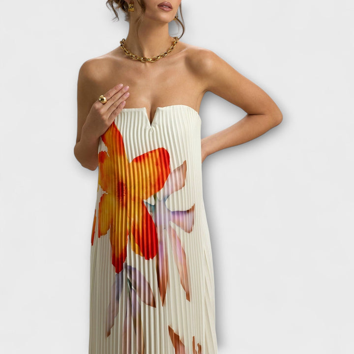 Nadine - Sweetheart Maxi Kleid in Orange Floral