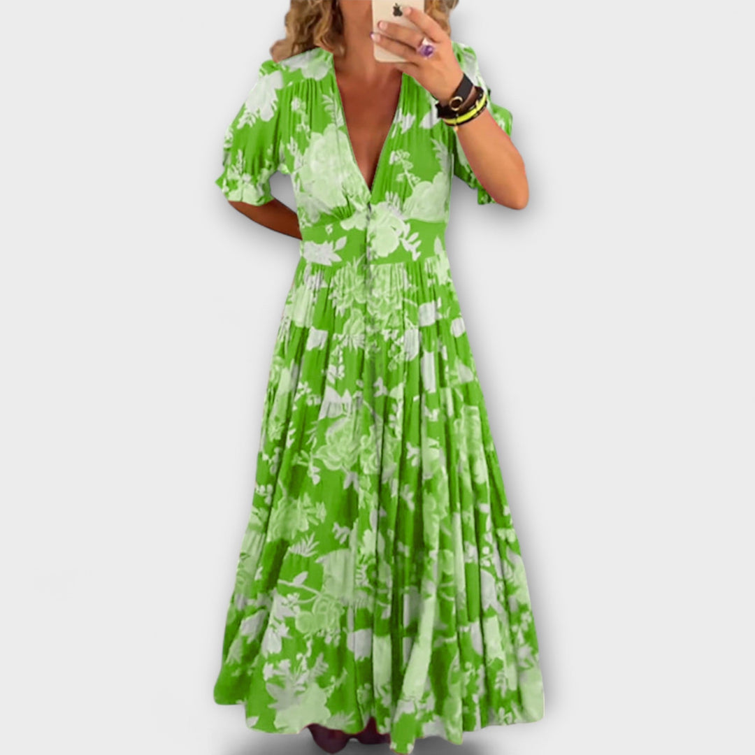 Angelika - Floral Print V-Ausschnitt Taschenkleid