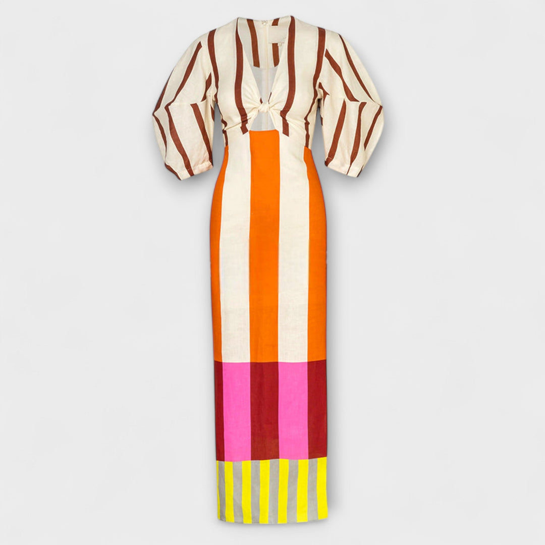 Elina - Maxi-Kleid mit Front-Ausschnitt und Puffärmeln