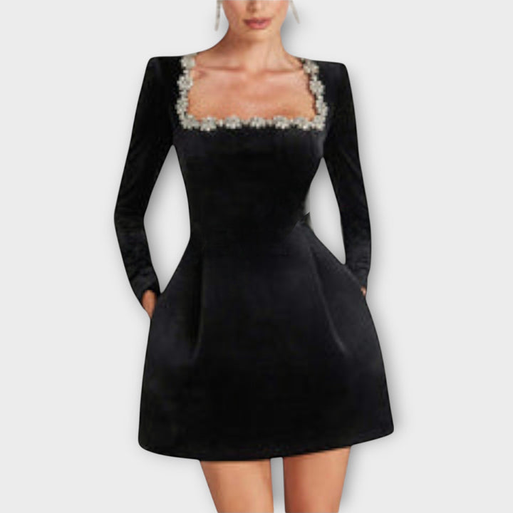 Lena - Samt-Mini-Kleid mit Juwelenverzierung