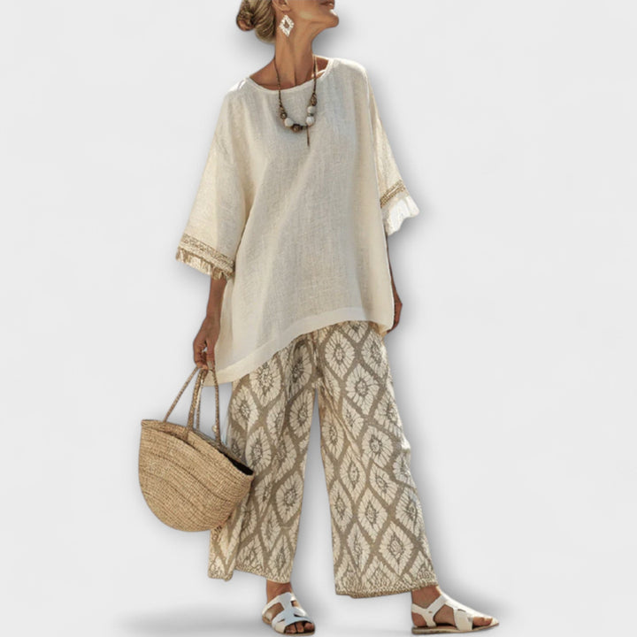 Aurelia - 2-Teiliges Langes Shirt und gemusterte Hose Set