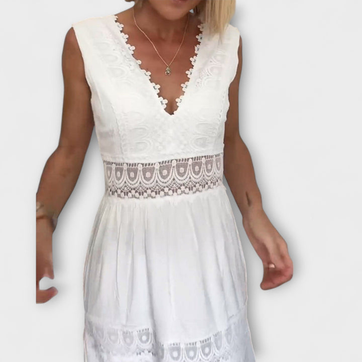 Hannelore - Elegantes V-Ausschnitt Spitzenkleid