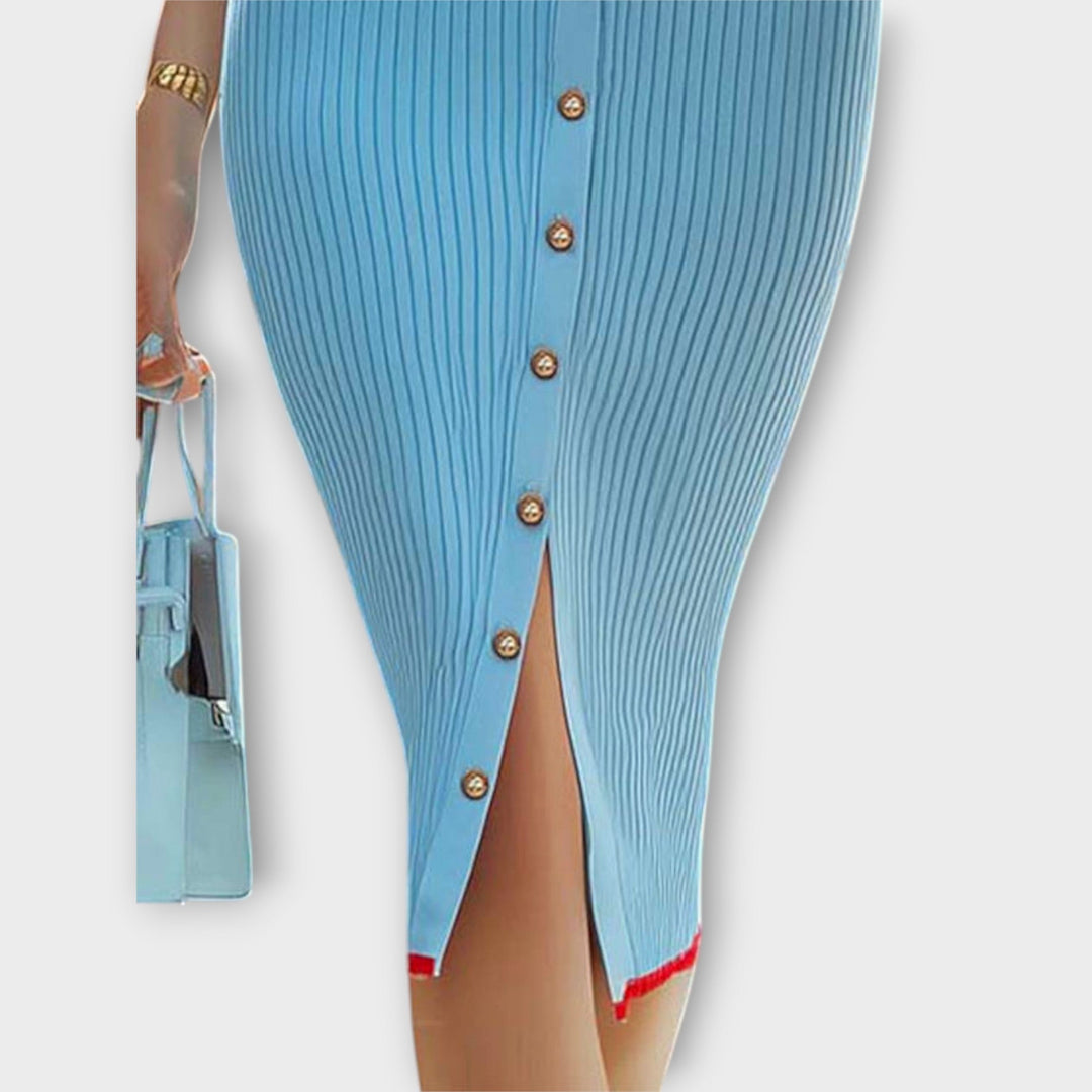 Sophia - Schickes Babyblaues Rippstrick-Bleistiftkleid