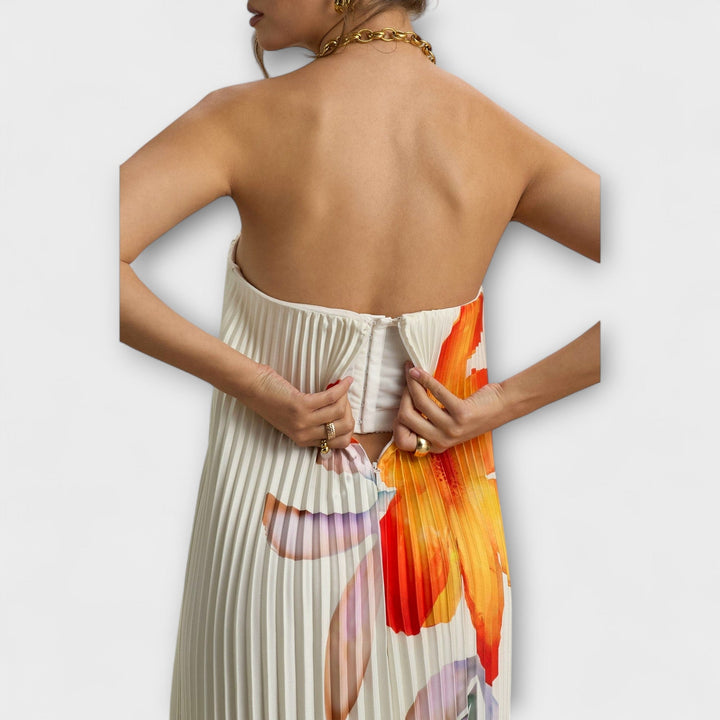 Nadine - Sweetheart Maxi Kleid in Orange Floral